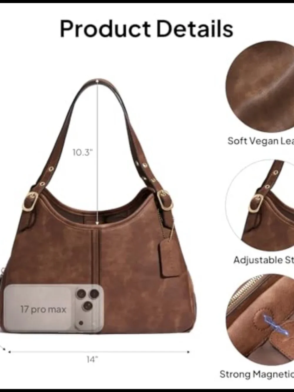 Soft PU Leather Hobo Shoulder Bag Slouchy Vintage Purse Adjustable Straps